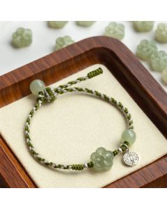 Buddha Stones Handmade Plum Blossom Flower Jade Luck Prosperity Braided Bracelet - 14-18cm
