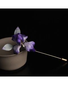 Buddha Stones Handmade Silk Art Purple White Iris Protection Brooch - Purple White Iris(Length: About 7cm)
