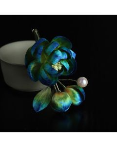 Buddha Stones Handmade Silk Art Velvet Camellia Blessing Protection Brooch - Camellia(Length: About 7-8cm)