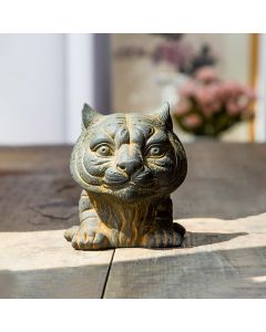 Buddha Stones Handmade Small Lovely Tiger Iron Powder Rust Cast Resin Statue Home Decoration - Polished Version 9*8*10cm
