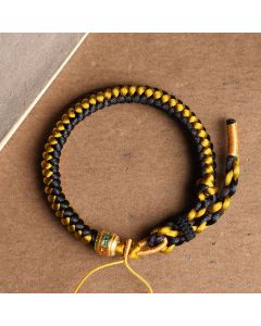 Buddha Stones Handmade Tibetan Black Gold Dragon Scale Rope Om Mani Padme Hum Purity Bracelet - 14-15cm