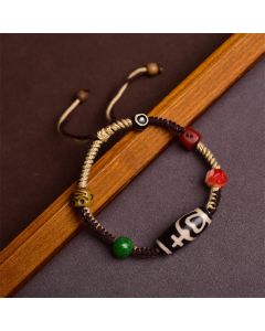 Buddha Stones Handmade Tibetan Dzi Bead Wealth Braided Rope Bracelet - Dzi Bead(Wrist Circumference 14-16cm)