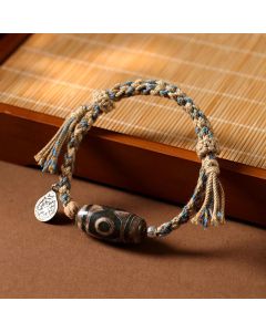 Buddha Stones Handmade Tibetan Dzi Bead Wealth Protection Braided String Bracelet - Dzi Bead(Wrist Circumference 14-16cm)