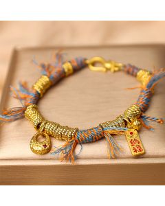 Buddha Stones Handmade Tibetan Lucky Fortune Multicolored Rope Braid Bracelet - 13-15.5cm