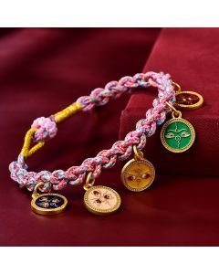 Buddha Stones Handmade Tibetan Multicolored Rope Five God Of Wealth Luck Braid Bracelet - Cyan(Wrist Circumference 14-19cm)