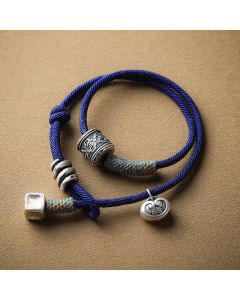 Buddha Stones Handmade Tibetan Om Mani Padme Hum Carved Auspicious Amulet Double Wrap Rope Bracelet - Black(Wrist Circumference 14-16cm)(2 Circle)