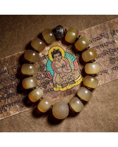 Buddha Stones Handmade Tibetan Sheep Horn Om Mani Padme Hum Auspiciousness Bracelet - 18mm(Wrist Circumference 20cm)