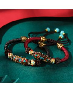 Buddha Stones Handmade Tibetan Turquoise Om Mani Padme Hum Strength Braided Bracelet - Blue(Bracelet Size 15+10cm)