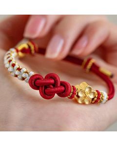 Buddha Stones Handmade True Love Knot Peach Blossom Charm Luck Rope Bracelet - Mandala Knot(Wrist Circumference 14-19cm)