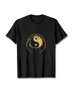 Buddha Stones Hands Holding A Golden Yin Yang Tee T-shirt - Plum / 2XL