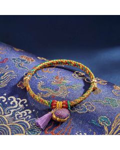 Buddha Stones Handwoven Five Color Cord Luck Purple Song Brocade Chinese Lock Charm Apple Money Bag Gourd Zongzi Adjustable Bracelet - Apple(Same Color Tone – Pattern Varies)