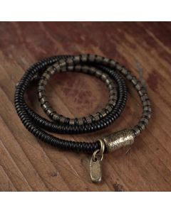 Buddha Stones Healing Tibetan Ebony Wood Beads Copper Multilayered Bracelet - 17-17.6cm