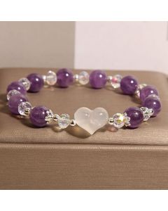 Buddha Stones Heart Amethyst White Agate Balance Bracelet - Amethyst(Wrist Circumference: 18cm)
