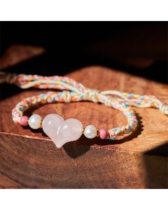 Buddha Stones Heart Design Pink Crystal Braided Rope Warmth Love Bracelet - Pink Crystal(Wrist Circumference: 13-20cm)