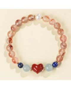 Buddha Stones Heart Design South Red Agate Lapis Lazuli Success Bracelet - South Red Agate(Wrist Circumference 15-16cm)