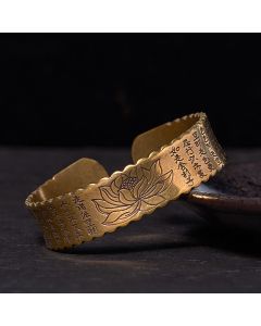 Buddha Stones Heart Sutra Lotus Flower Copper Brass Peace Enlightenment Cuff Bracelet Bangle - Polished(Wrist Circumference: 14-17cm)