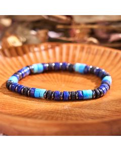 Buddha Stones Hematite Turquoise Lazurite Lapis Lazuli Lava Rock Black Glitter Stone Support Bracelet - 6mm Lava Rock Black Glitter Stone Hematite(Wrist Circumference: 14-16cm)
