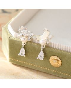 Buddha Stones Hetian Jade 925 Sterling Silver Cubic Zirconia Pearl Abundance Earrings - Hetian Jade 925 Sterling Silver