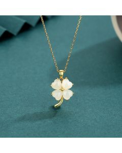 Buddha Stones Hetian Jade 925 Sterling Silver Four Leaf Clover Necklace Pendant - 925 Sterling Silver Hetian Jade