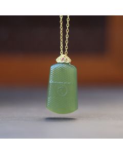 Buddha Stones Hetian Jade 925 Sterling Silver Om Symbol Prosperity Necklace Pendant - Hetian Jade 925 Sterling Silver