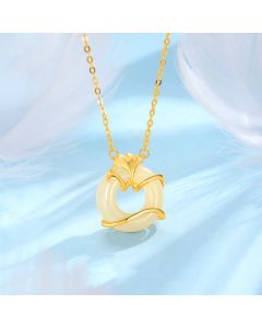 Buddha Stones Hetian Jade 925 Sterling Silver Peace Buckle Ginkgo Leaf Necklace Pendant - 925 Sterling Silver Hetian Jade