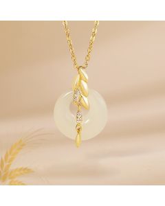 Buddha Stones Hetian Jade 925 Sterling Silver Wheat Luck Necklace Pendant - Hetian Jade 925 Sterling Silver