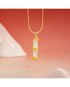 Buddha Stones Hetian Jade 925 Sterling Silver Year of the Snake Bamboo Growth Necklace Pendant - Hetian Jade 925 Sterling Silver
