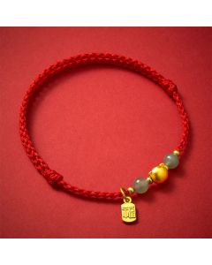 Buddha Stones Hetian Jade Fu Character Copper Cat Red String Bracelet - Red String(Protection ♥ Luck)