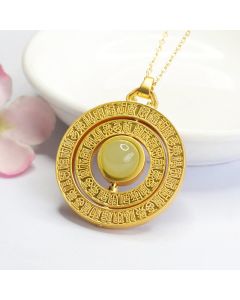 Buddha Stones Hetian Jade Hundred Blessings Fu Character Luck Rotatable Necklace Pendant - Jade Hundred Blessings