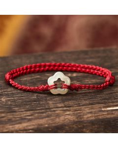 Buddha Stones Hetian Jade Plum Bossom Luck Red String Bracelet - Natural Jade(Color May Vary)