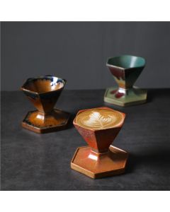 Buddha Stones Hexagon Design Ceramic Tea Coffee Mug Coffee Cup With Base 170ml - Khaki Red 10.6cm*9.2cm*9cm*170ml