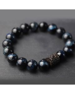 Buddha Stones Tiger Eye Ebony Wood Beads Calm Bracelet - Blue Tiger Eye&Ebony Wood(Wrist Circumference: 14-15cm)