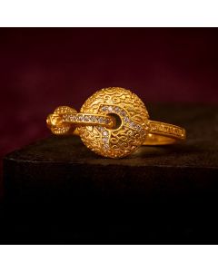 Buddha Stones 24k Gold Plated Brass Hollow Carved Design Peace Buckle Adjustable Fortune Ring - Adjustable