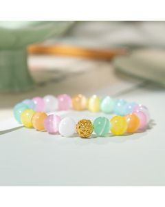 Buddha Stones Hollow Design Multicolor Cat's Eye Round Beads Positive Bracelet - Colorful Cat's Eye(Wrist Circumference 15–16cm)