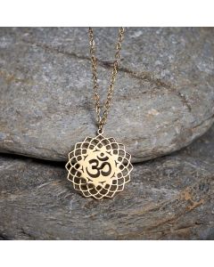 Buddha Stones Hollow Lotus Design Om Symbol Stainless Steel Connection Necklace Pendant - Rose Gold