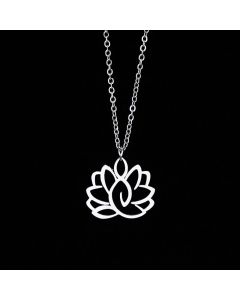Buddha Stones Hollow Lotus Design Stainless Steel Enlightenment Necklace Pendant - Rose Gold