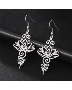 Buddha Stones Hollow Lotus Flower Stainless Steel Enlightenment Metal Drop Earrings - Gold