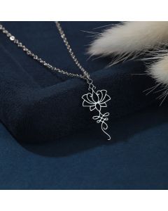 Buddha Stones Hollow Lotus Titanium Steel Protection and Purity Necklace - Silver