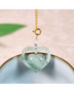 Buddha Stones Hollow Love Heart Jade Abundance Necklace Pendant - Golden-Natural Jade(Color&Size May Vary)