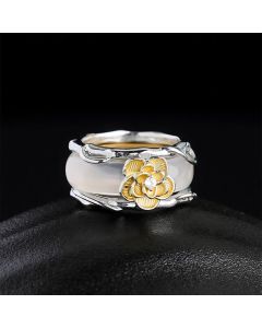 Buddha Stones Honey Yellow Chalcedony Osmanthus Dual-Wear Positivity Ring - Dual-Wear Ring (US8 Adjustable)