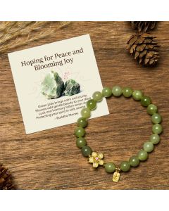 Buddha Stones "Hoping for Peace and Blooming Joy" Green Jade Bracelet Includes Gift Message Card - Jade(Wrist Circumference 14-16cm) / Deluxe Gift Bag (+$9.59)