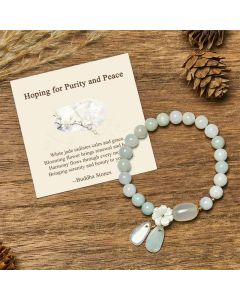 Buddha Stones "Hoping for Purity and Peace"Natural White Jade Bracelet Includes Gift Message Card - White Jade / Deluxe Gift Bag (+$9.59)
