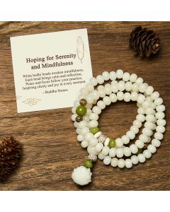 Buddha Stones "Hoping for Serenity and Mindfulness" Bodhi Lotus Mala Includes Gift Message Card - 8*10mm / Standard Gift Box