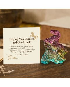 Buddha Stones "Hoping You Success and Good Luck" Year Of The Horse Ingot Get Rich Fast Mini Liuli Crystal Decoration Includes Gift Message Card - Colorful 5.4*6.5cm / Standard Gift Box
