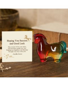 Buddha Stones "Hoping You Success and Good Luck" Year Of The Horse Mini Colorful Liuli Crystal Decoration Includes Gift Message Card - Colorful Horse 8*7cm / Deluxe Gift Bag (+$9.59)