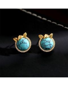 Buddha Stones Horse-Ear Shaped Copper Turquoise Balance Earrings - Copper Turquoise(925 Sterling Silver Posts)