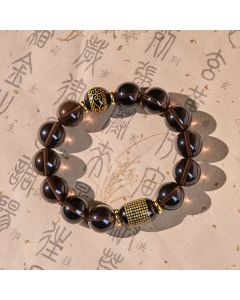 Buddha Stones Ice Obsidian Gold-stamped Sanskrit Courage Bracelet - Ice Obsidian(Wrist Circumference:16cm)