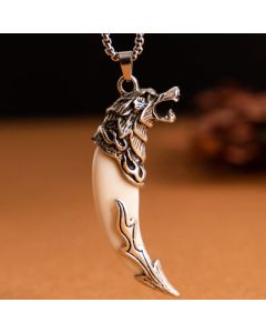 Buddha Stones Imitation Wolf Tooth Titanium Steel Balance Necklace Pendant - Black Imitation Wolf Tooth / Leather Rope