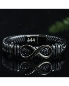 Buddha Stones Infinity Design 444 Angel Number 888 Angel Number Titanium Steel Leather Strengthen Bracelet - 888 Angel Number(Wrist Circumference 19–20cm)