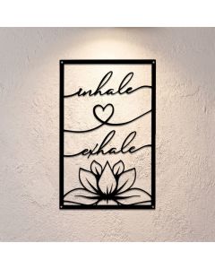 Buddha Stones Inhale Exhale Lotus Zen Iron Metal Meaningful Symbols Wall Art - Approx. 16.14cm x 25cm x 0.1cm / 6.35in x 9.84in x 0.04in